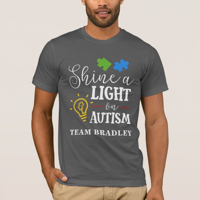 Autism Shine a Light Matching Team Anpassningsbar T Shirt (Framsida)