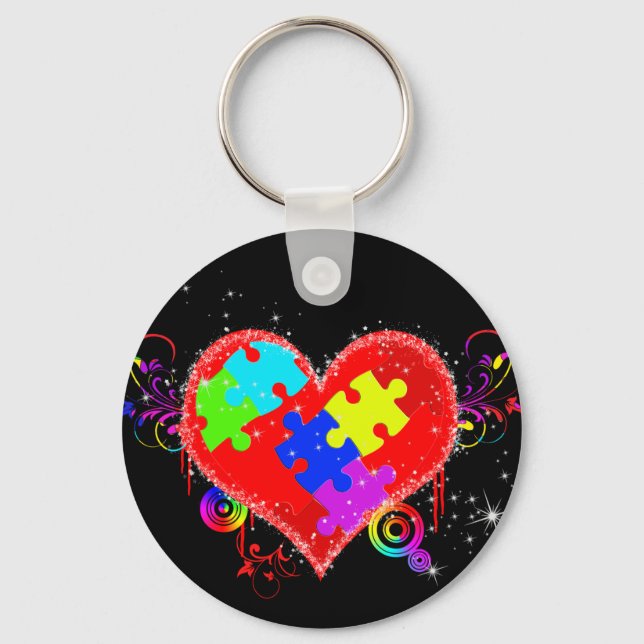 Autism Shining Heart Nyckelring (Framsida)
