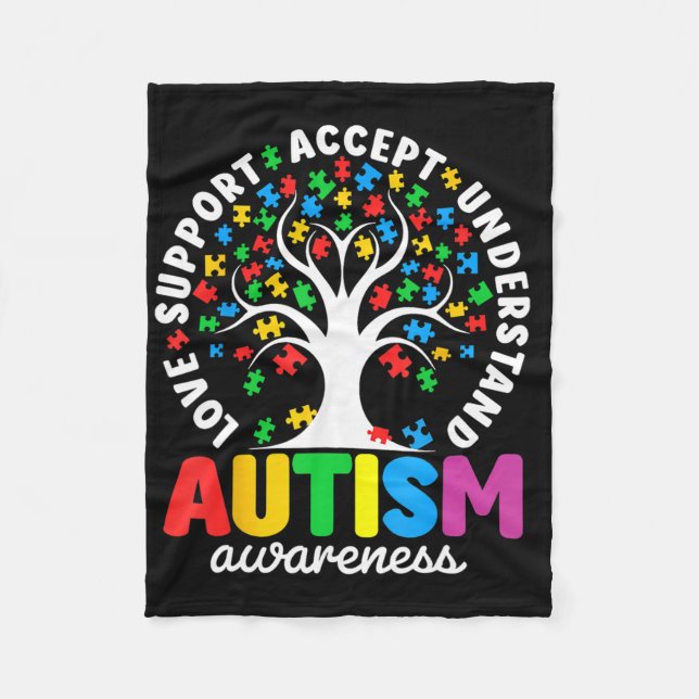 Autism Shirt Kärlek accepterar stöd Autism Autism  Fleecefilt (Framsidan)