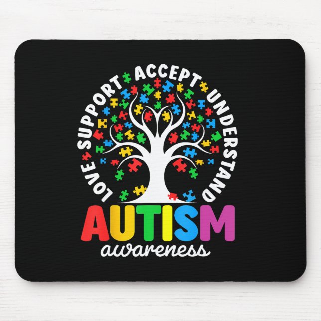 Autism Shirt Kärlek accepterar stöd Autism Autism  Musmatta (Framsidan)