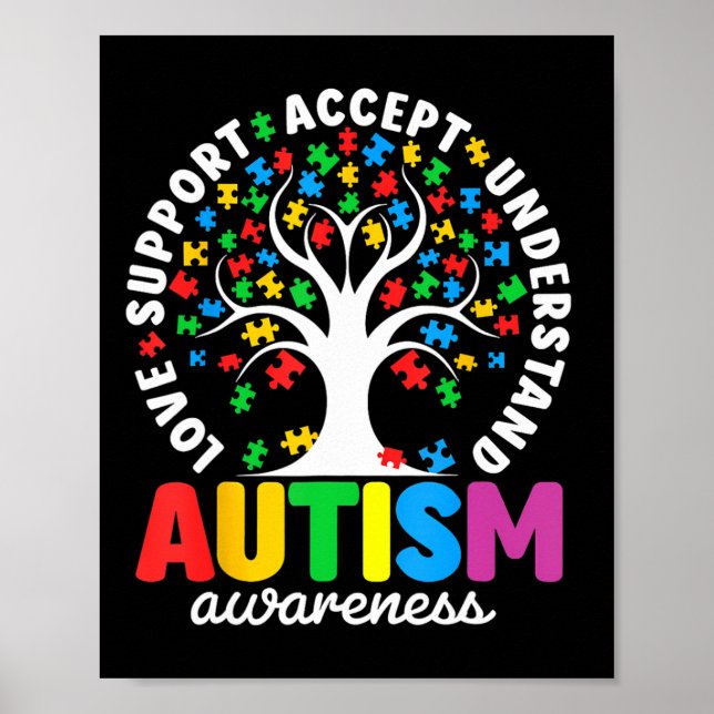 Autism Shirt Kärlek accepterar stöd Autism Autism  Poster (Framsidan)