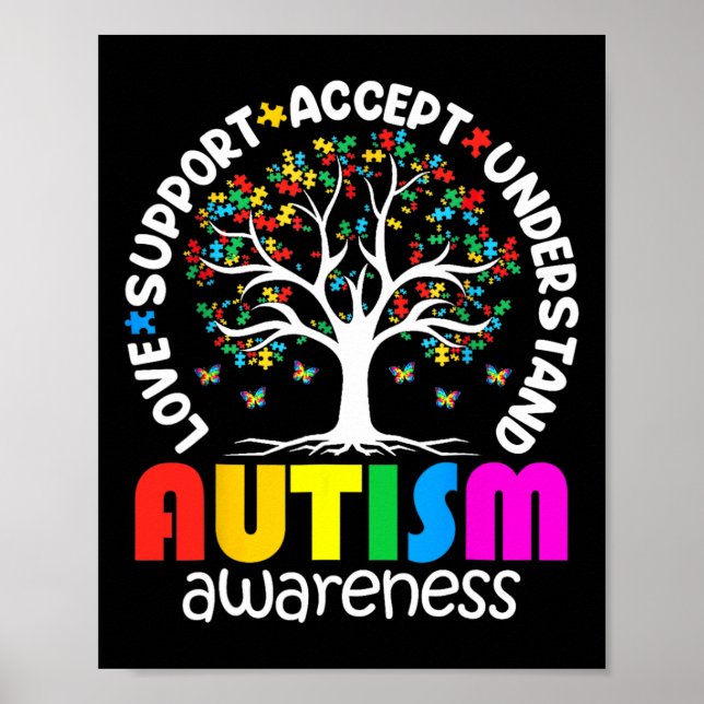 Autism Shirt Kärlek accepterar stöd Autism Autism  Poster (Framsidan)