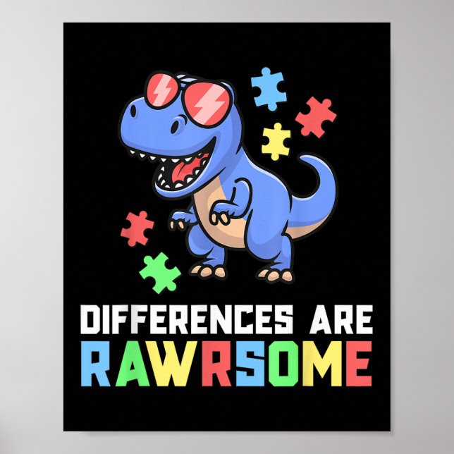 Autism Shirts for Boys Dinosaur Trex Awareness Puz Poster (Framsidan)