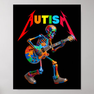 Autism Skeleton Guitar Sten Puzzle Music Autism Aw Poster