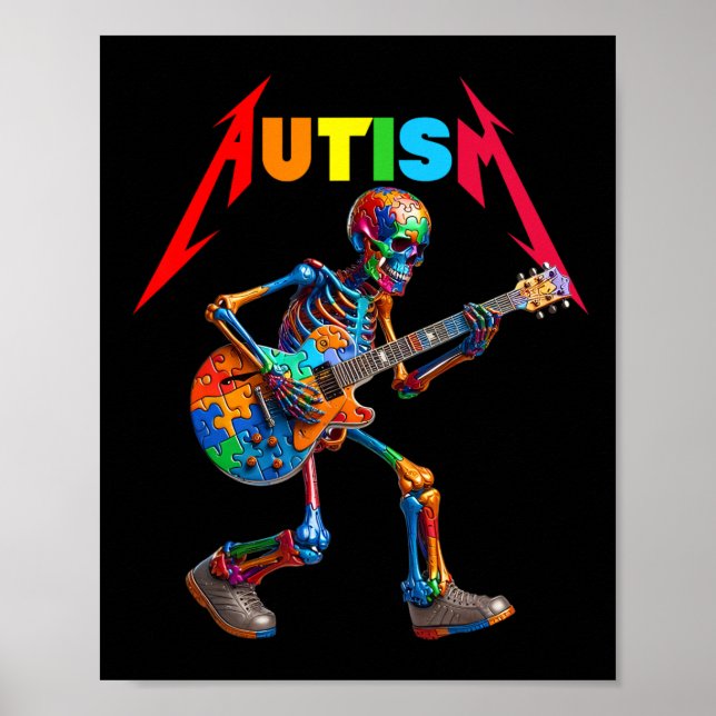 Autism Skeleton Guitar Sten Puzzle Music Autism Aw Poster (Framsidan)