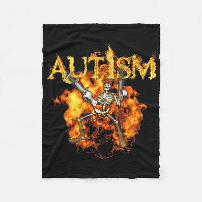 Autism Skeleton Guns Funny Fire Bones Spooky Fleecefilt (Framsidan)