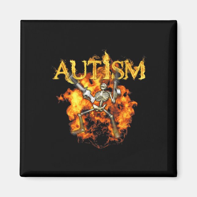 Autism Skeleton Guns Funny Fire Bones Spooky Magnet (Framsidan)