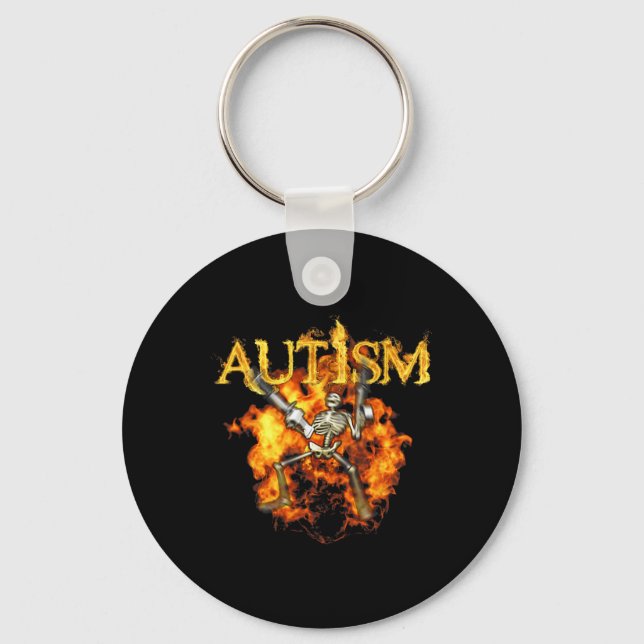 Autism Skeleton Guns Funny Fire Bones Spooky Nyckelring (Framsida)