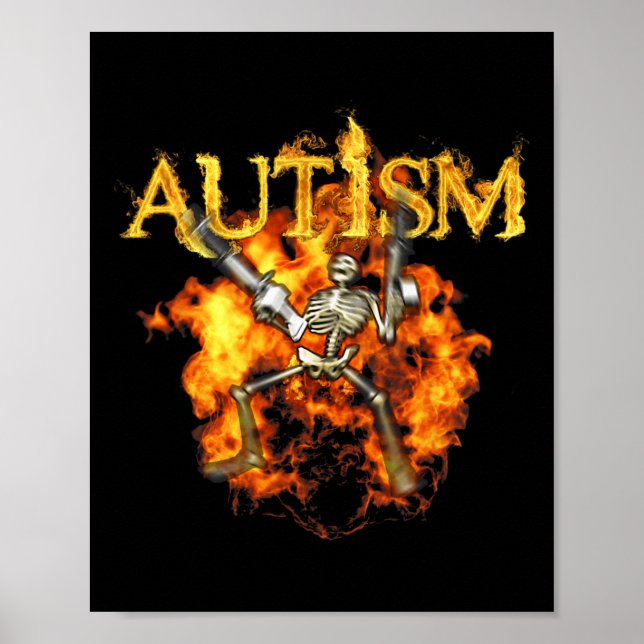 Autism Skeleton Guns Funny Fire Bones Spooky Poster (Framsidan)