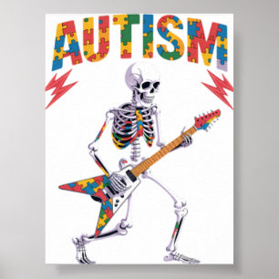 Autism Skelett Gitarr Rock Musik Älskare Autism Me Poster