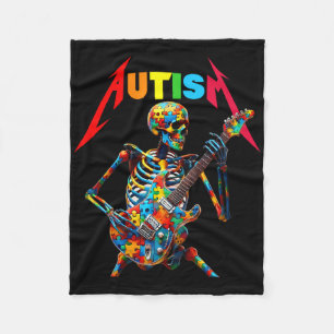 Autism Skelett Gitarrspelare Rockmusik Autism Medv Fleecefilt