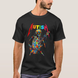 Autism Skelett Gitarrspelare Rockmusik Autism Medv T Shirt