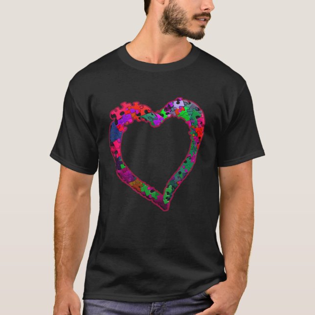 Autism solidarity autistic awareness puzzle heart t shirt (Framsida)