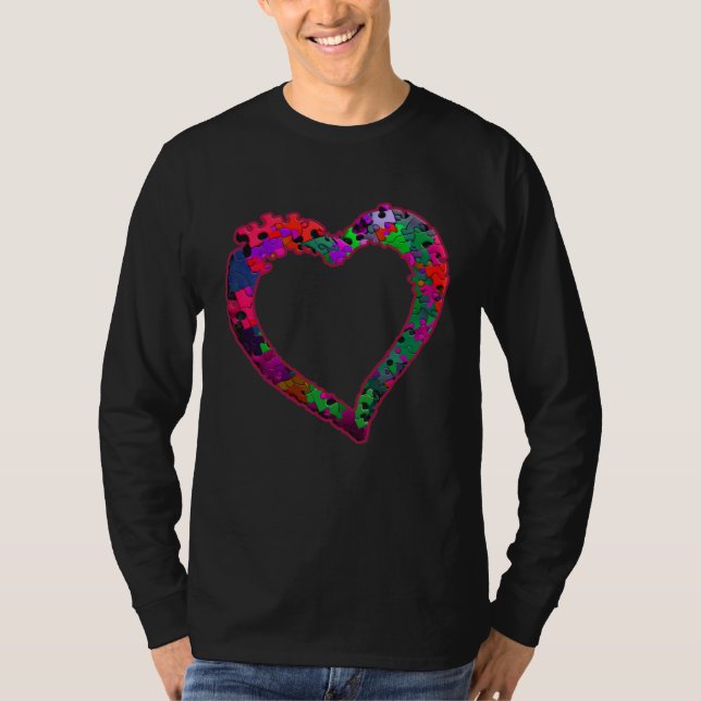 Autism solidarity autistic awareness puzzle heart t shirt (Framsida)