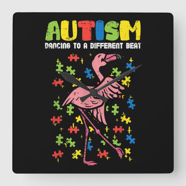 Autism som dansar annorlunda Beat Flamingo Cute Fyrkantig Klocka (Framsida)