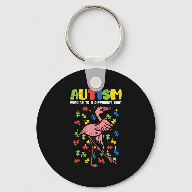 Autism som dansar annorlunda Beat Flamingo Cute Nyckelring (Framsida)