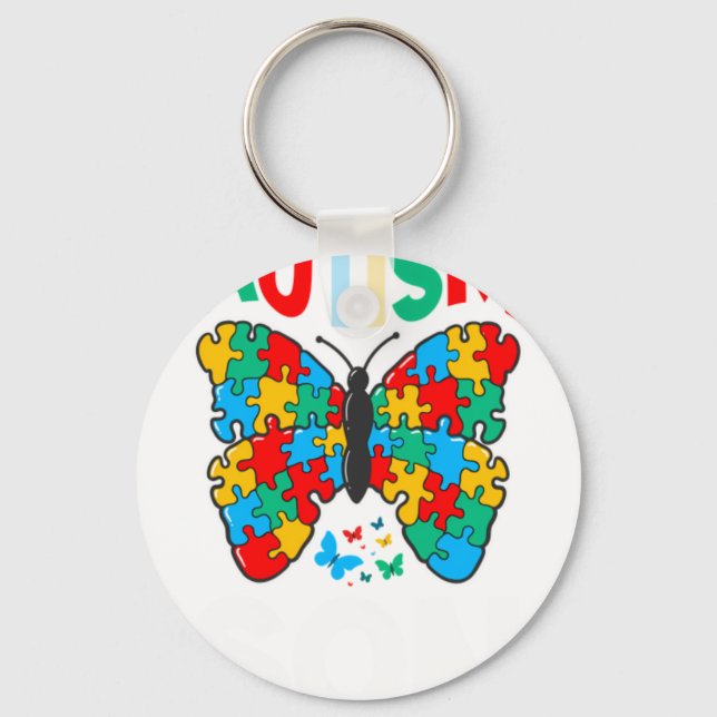 Autism Son Butterfly Medvetenhet Pusselbit Ribbo Nyckelring (Framsida)