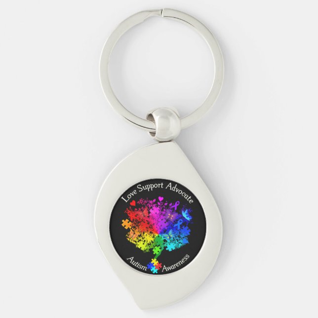 Autism Spectrum Träd Swirl Silverfärgad Nyckelring (Framsidan)