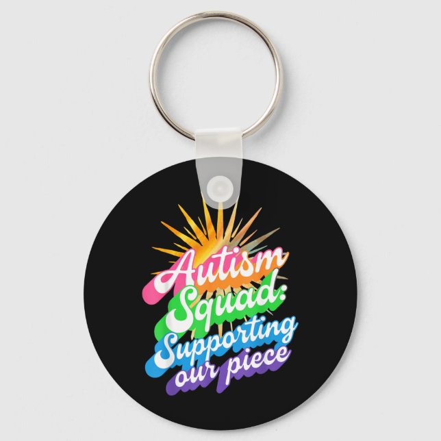 Autism Squad Medvetenhet Rainbow Familjestöd Nyckelring (Framsida)
