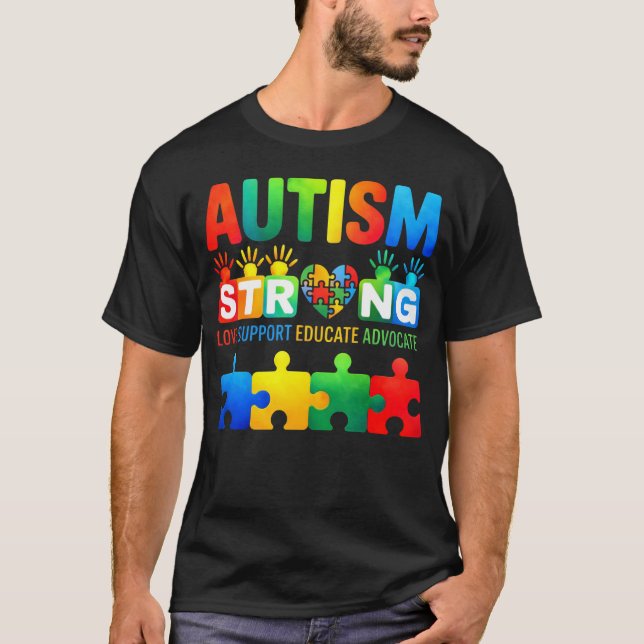 Autism Stark Kärlek Stöd Utbilda Förespråka Pussel T Shirt (Framsida)