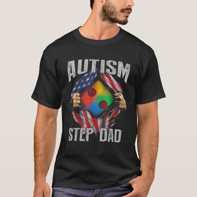 Autism Step Pappa American Flagga Autism Awareness T Shirt (Framsida)