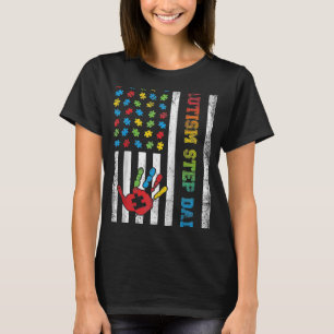 Autism Step Pappa American Flagga Autism Awareness T Shirt
