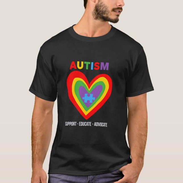 Autism Stöd Utbilda Förespråkar Autism Medvetenhet T Shirt (Framsida)
