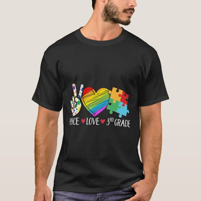 Autism Student Lacher Kids Peace Kärlek Autism Thi T Shirt (Framsida)