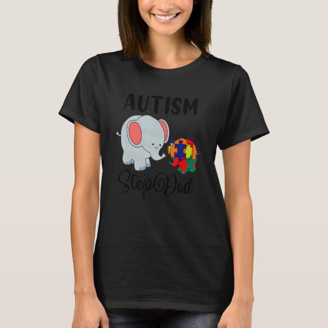 Autism Styvfar Cute Elefant Pusselbit Autism  T Shirt (Framsida)