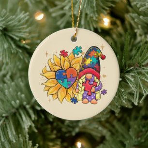 Autism SunblomGnome Julgransprydnad Keramik