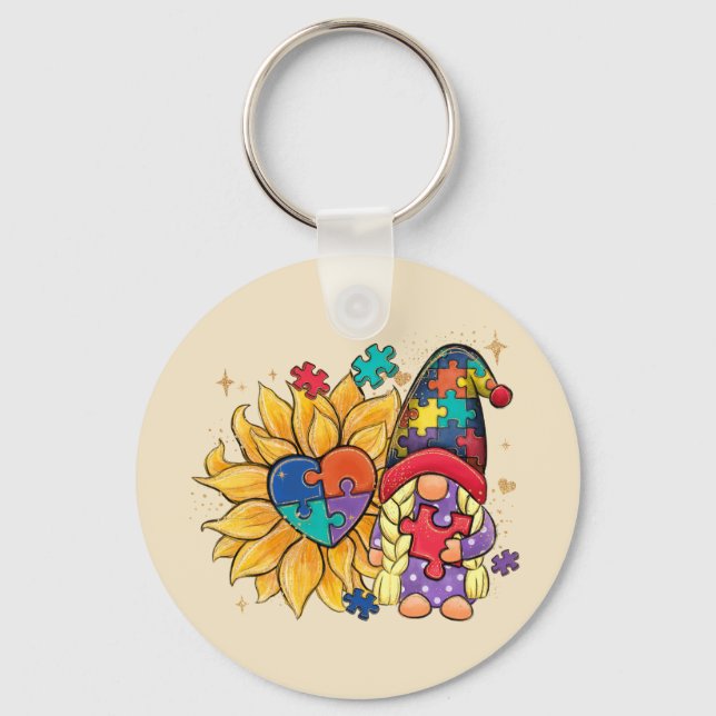 Autism SunblomGnome Nyckelring (Framsida)