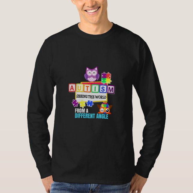Autism Support Puzzle Biet Austim Awareness Uggla T Shirt (Framsida)