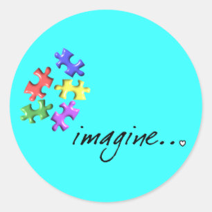 Autism-supporttekniker med "Imagine"-design Runt Klistermärke