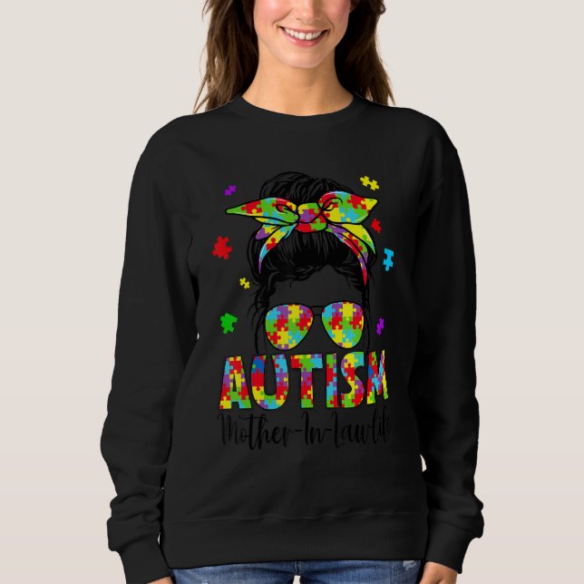 Autism Svärmor Messy Bun Puzzle Sunglasses M T Shirt (Framsida)