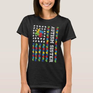 Autism syster amerikansk flagga Autism medvetenhet T Shirt