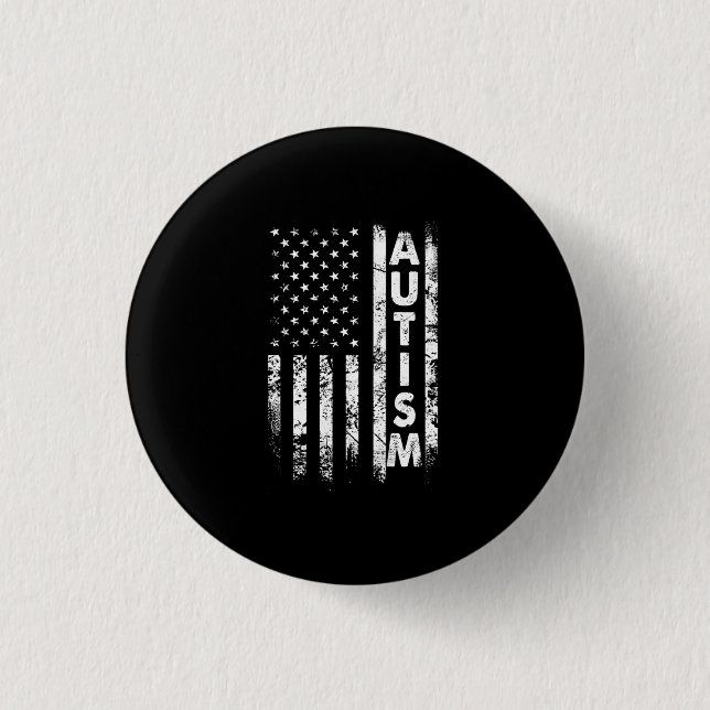 Autism T-Shirt American Flagga Grunge Shirt USA Knapp (Framsida)