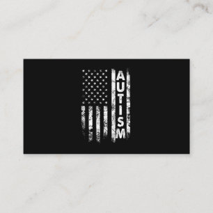 Autism T-Shirt American Flagga Grunge Visitkort
