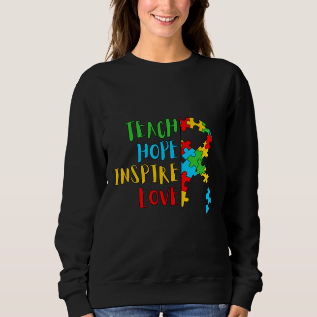 Autism Teach Hope Inspire Kärlek T Shirt (Framsida)