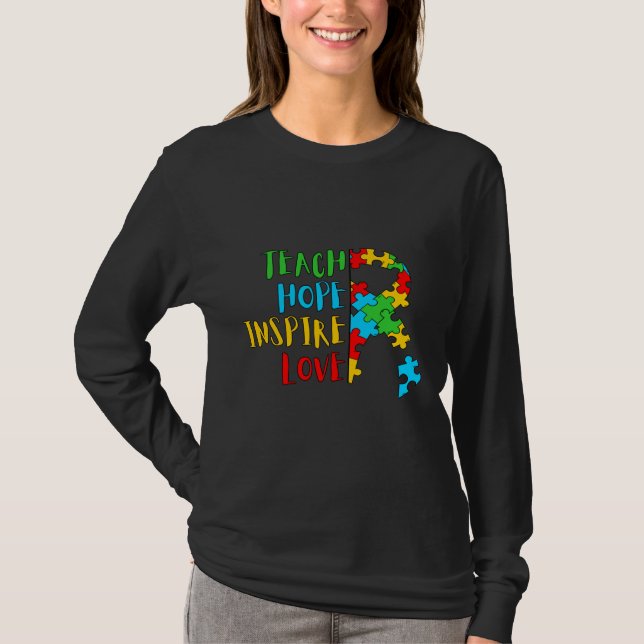 Autism Teach Hope Inspire Kärlek T Shirt (Framsida)