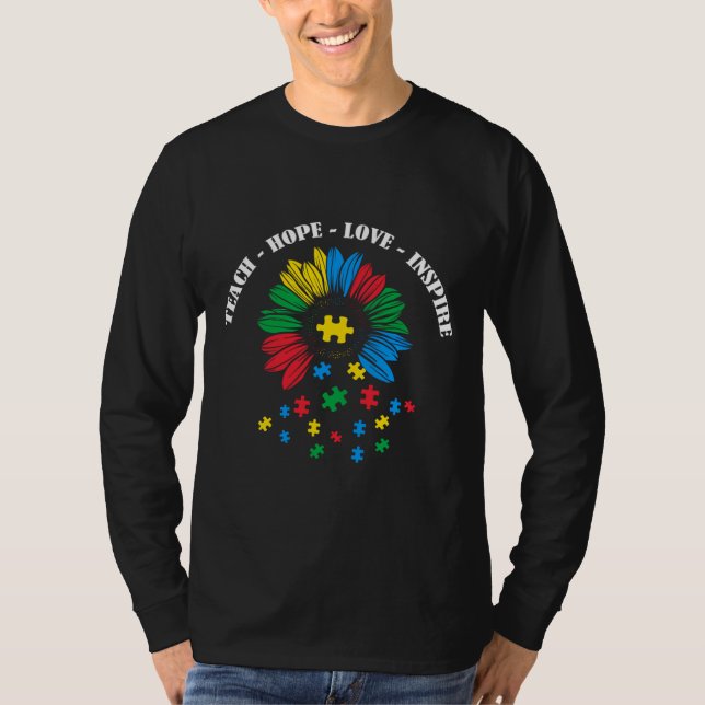 Autism Teach Hope Kärlek Inspire T Shirt (Framsida)