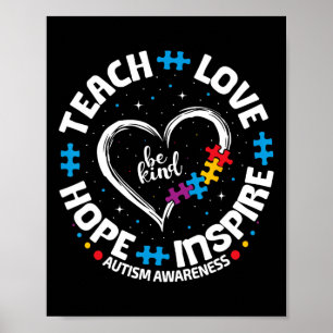 Autism Teach Kärlek Inspire Hope Teacher Blue Auti Poster