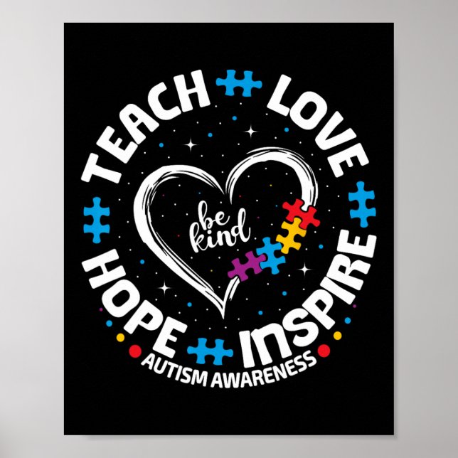 Autism Teach Kärlek Inspire Hope Teacher Blue Auti Poster (Framsidan)