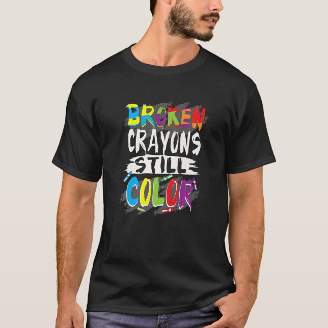Autism Teacher Broken Kritor Färg Autism Awarene T Shirt (Framsida)