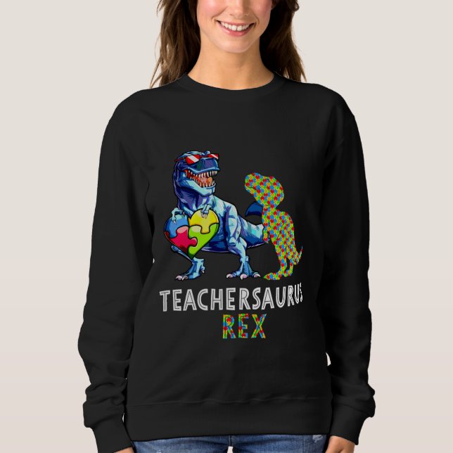 Autism Teacher Dinosaur Teachersaurus Rex Aktiv T Shirt (Framsida)