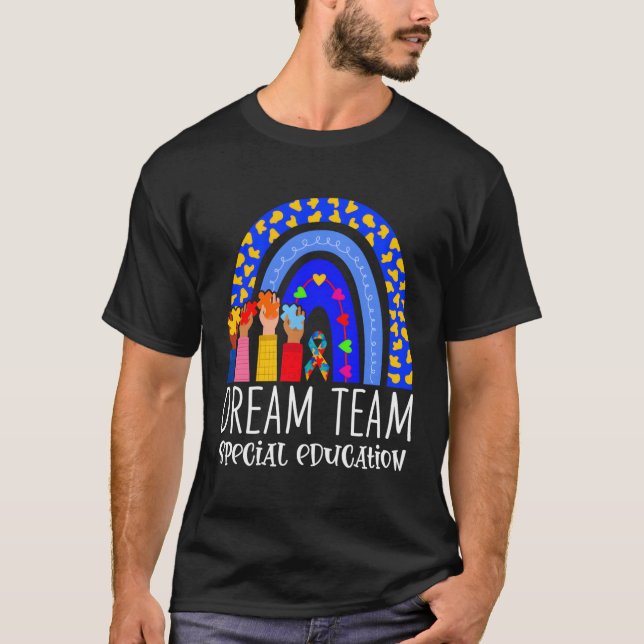 Autism Teacher Dream Team Speciell Education Rainb T Shirt (Framsida)