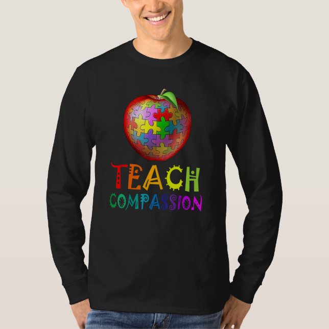 Autism Teacher teach compassion apple puzzle autis T Shirt (Framsida)