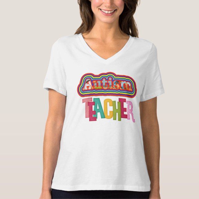 Autism Teacher V-Nacke Shirt T-shirt (Framsida)