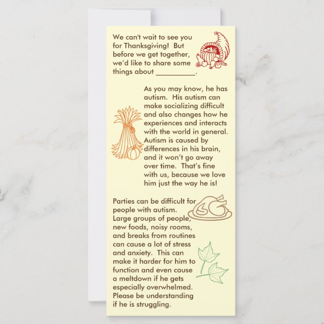 Autism Thanksgiving Pojke (Framsida)