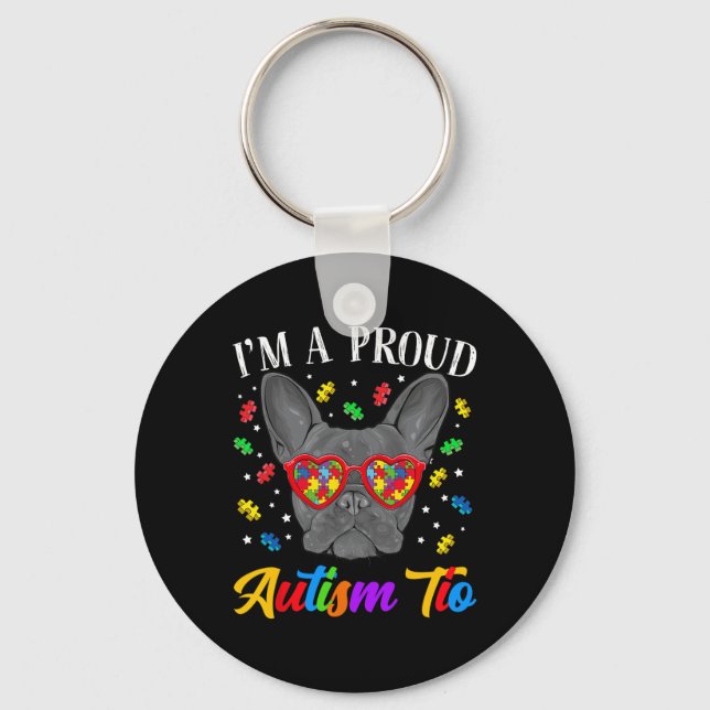 Autism Tio Fransk Bulldog Hund Puzzle Gles Nyckelring (Framsida)