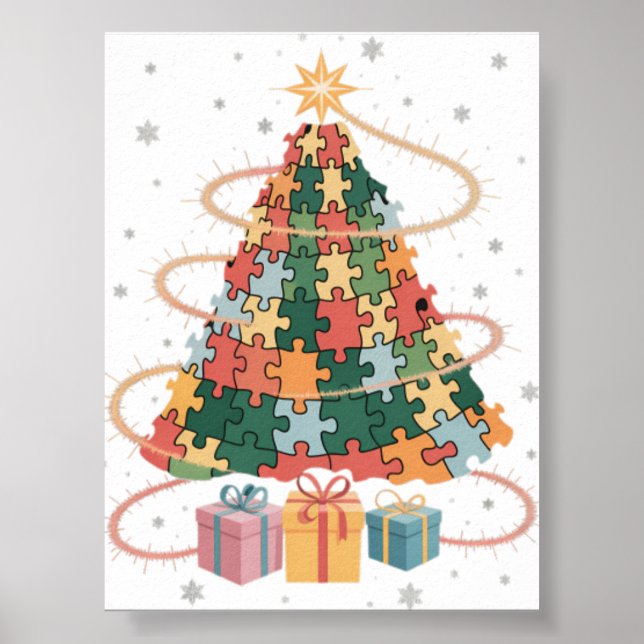 Autism Träd Jul Autism Medvetenhet Holida Poster (Framsidan)